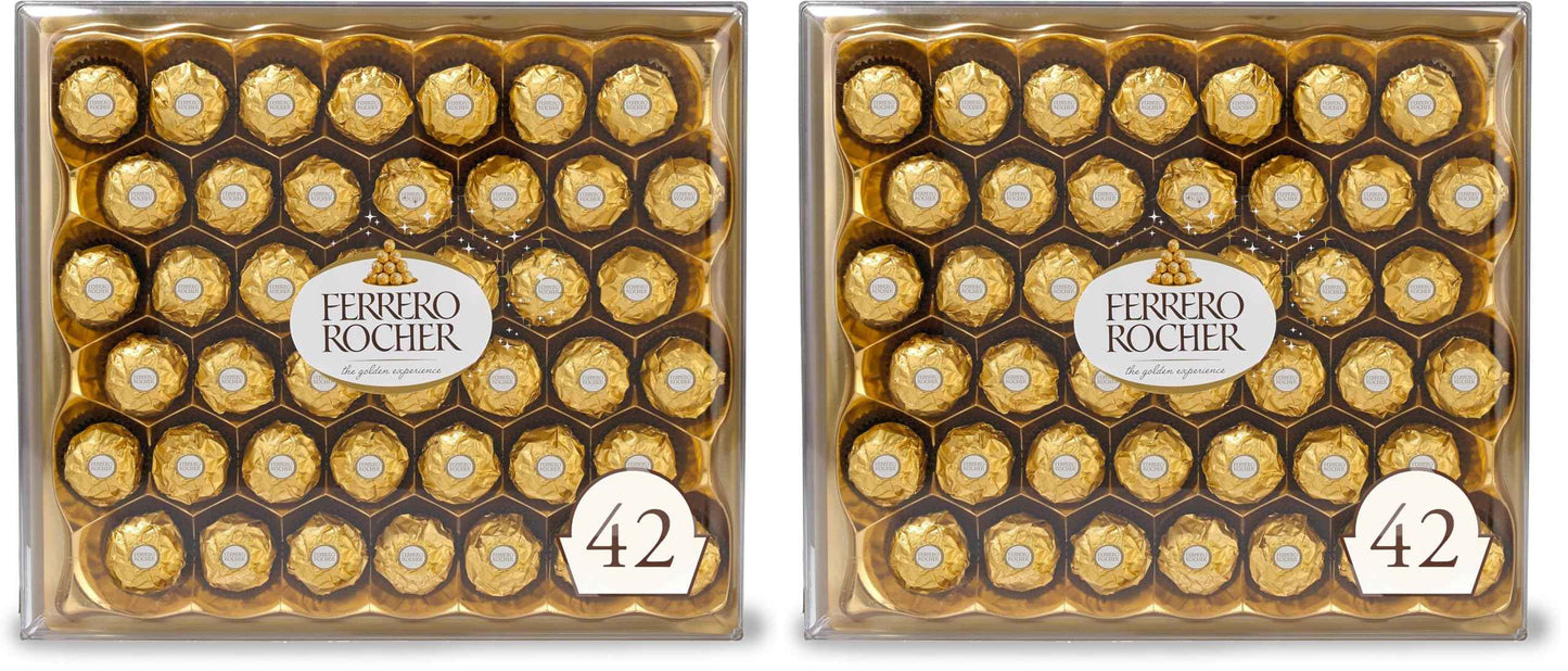 Ferrero Rocher Gourmet Hazelnut Milk Chocolate Gift Box, 42 Individually Wrapped Chocolates, 18.5 oz