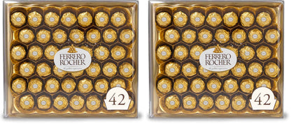 Ferrero Rocher Gourmet Hazelnut Milk Chocolate Gift Box, 42 Individually Wrapped Chocolates, 18.5 oz