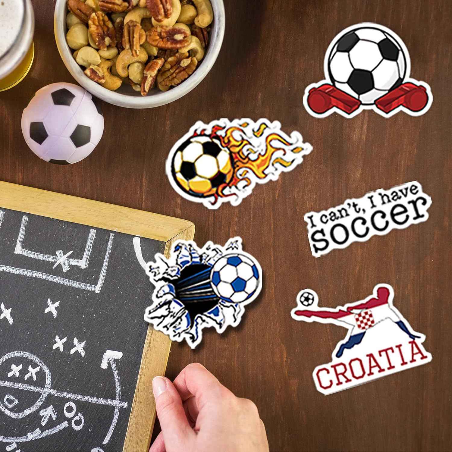 100PCS Soccer Stickers for Boys Girls Kids Teens, Vinyl Waterproof Soccer Stickers for Water Bottles, Laptops, Goodie Bag Stuffers, 2026 Soccer World Cup Party Favors
