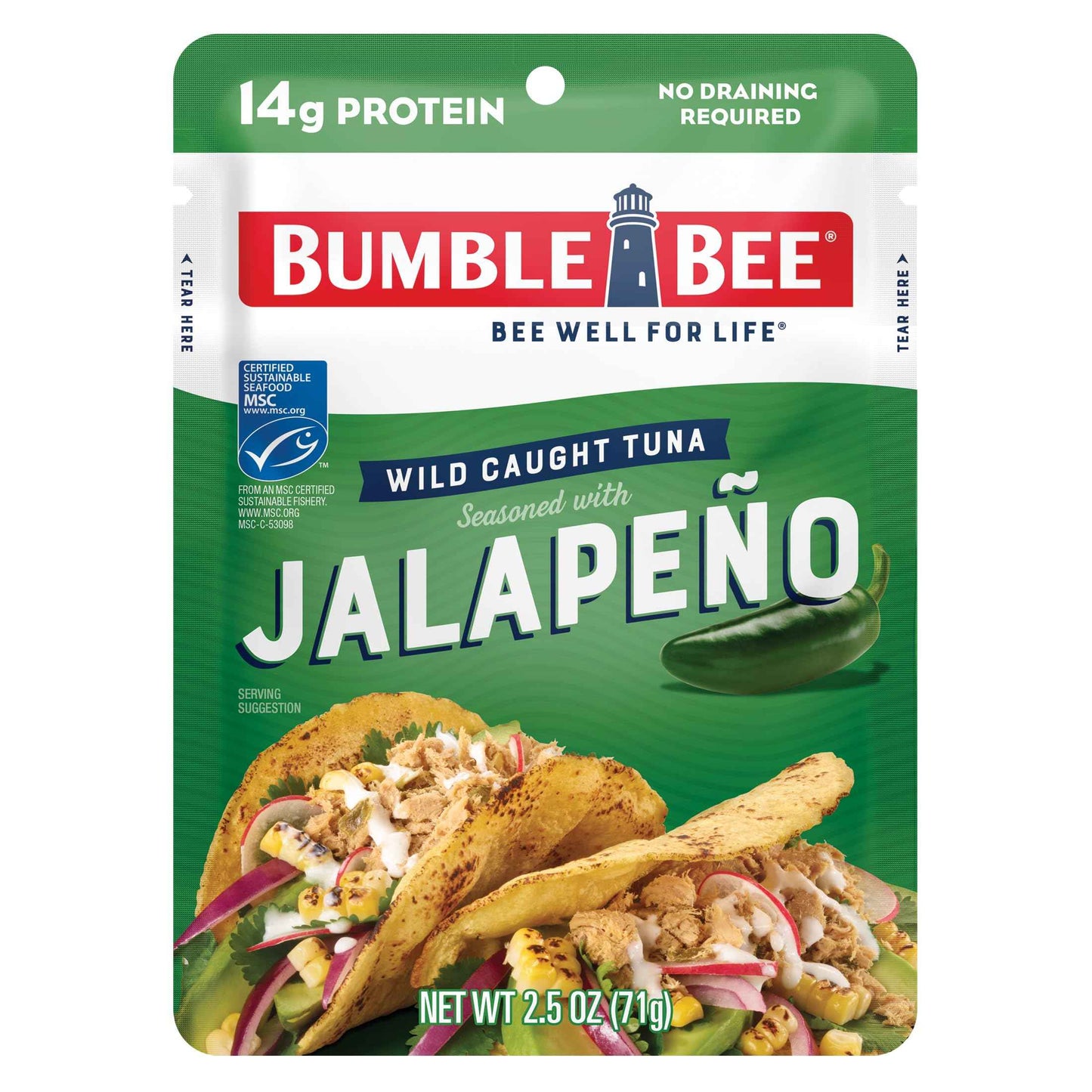 Bumble Bee Seasoned Tuna Pouch - Wild Caught and Ready to Eat for Snack, Salad, Korean Tuna Bowl - 14g Protein per Serving - PERFECT, PORTABLE, GOODNESS - 2.5 oz Packet