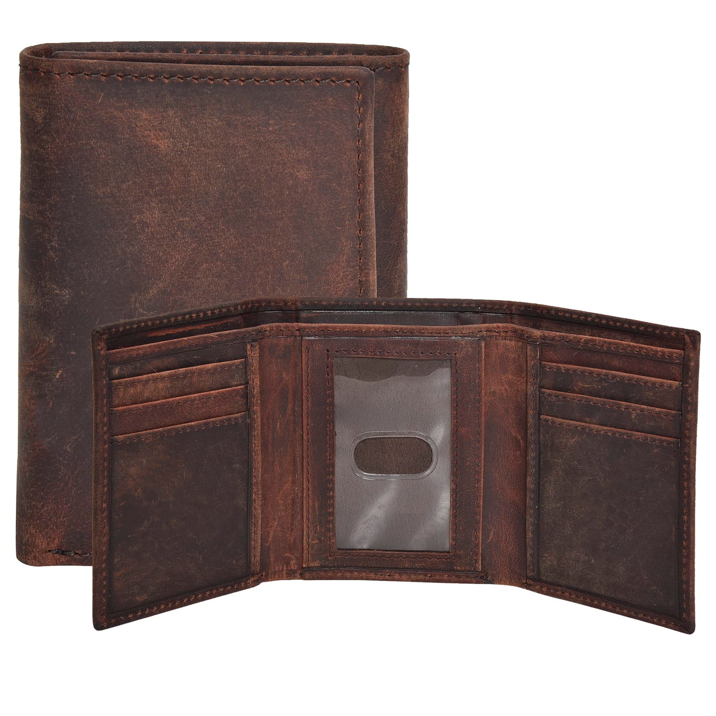 Real Leather Mens Trifold Wallet RFID Blocking Slim Minimalist Front Pocket - Thin &amp;amp; Stylish with ID Window in Gift Box