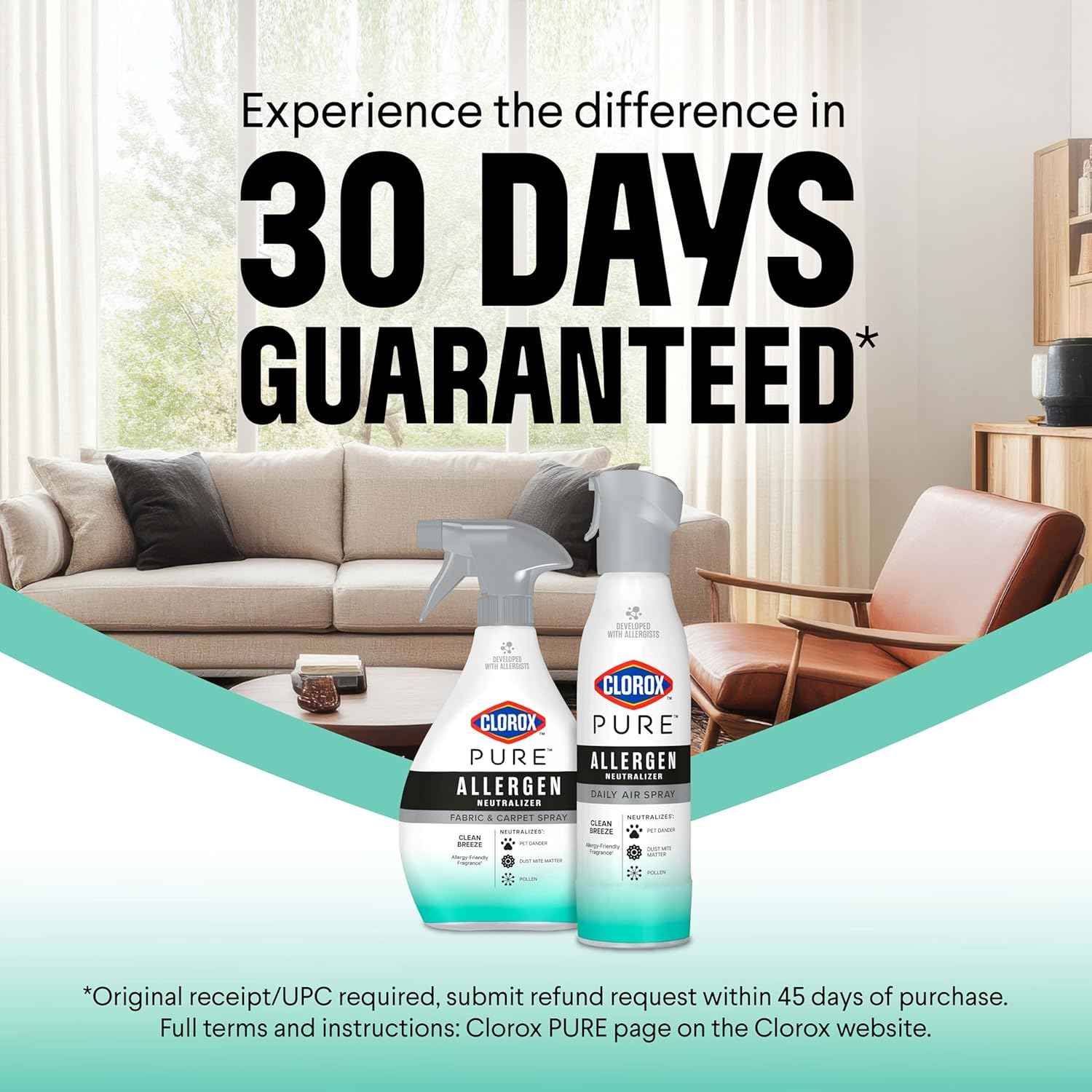 Clorox PURE Allergen Neutralizer Daily Air Spray, Clean Breeze, 8 Ounces