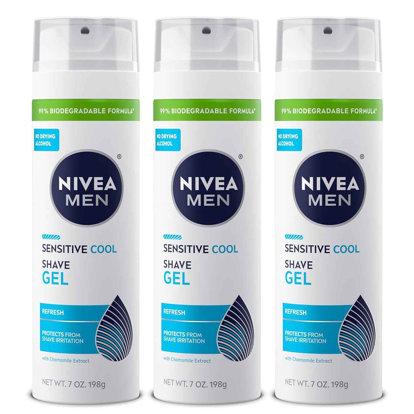 NIVEA MEN Sensitive Cool Shave Gel for Sensitive Skin, Alcohol Free Shaving Gel with Chamomile Extract, 7 Oz Can, Pack of 3
