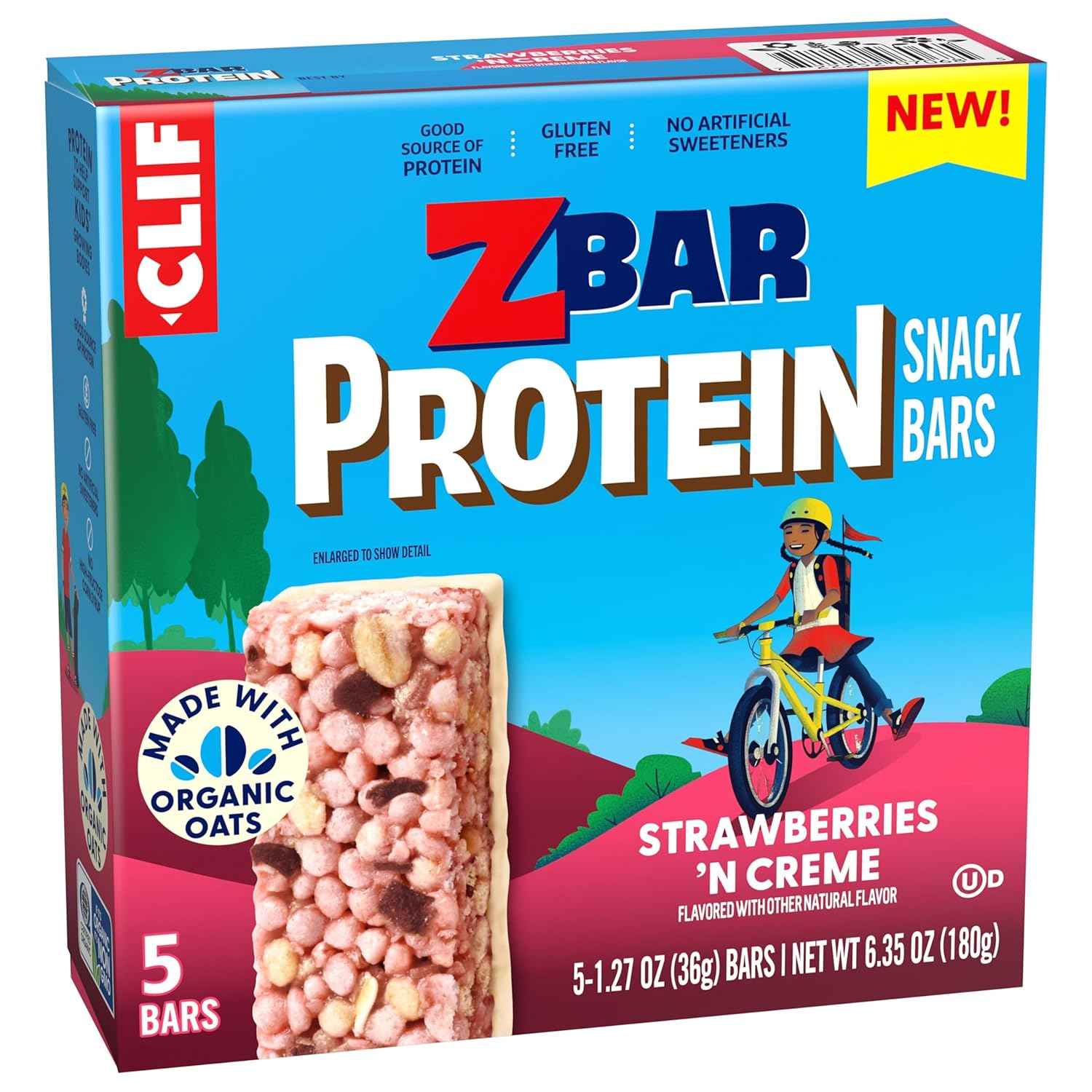 Zbar Protein - Strawberries 'N Creme - Crispy Snack Bars - Made with Organic Oats - Non-GMO - 5g Protein - Gluten Free Protein Bars (5 Pack)