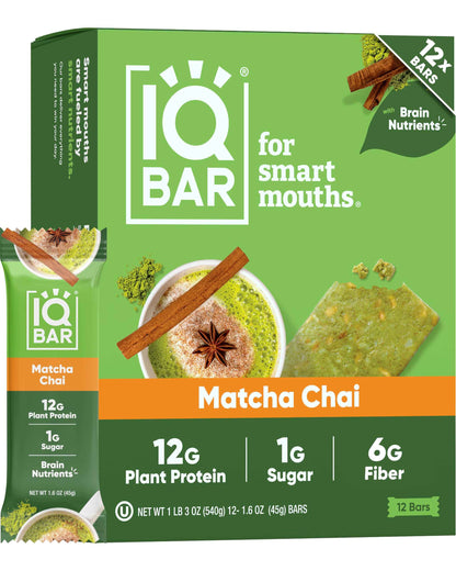 IQBAR Clean Plant Protein Bars - Keto, Vegan, High Fiber, Gluten and Dairy Free, Low Sugar Snack - Brain and Body Nutrients for Focus, Energy, Meal Replacement