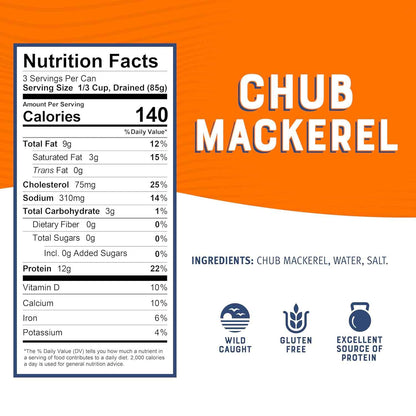 Bumble Bee Chub Mackerel, 15 oz Can - Canned Mackerel Fish, High Protein Keto Food, Gluten Free