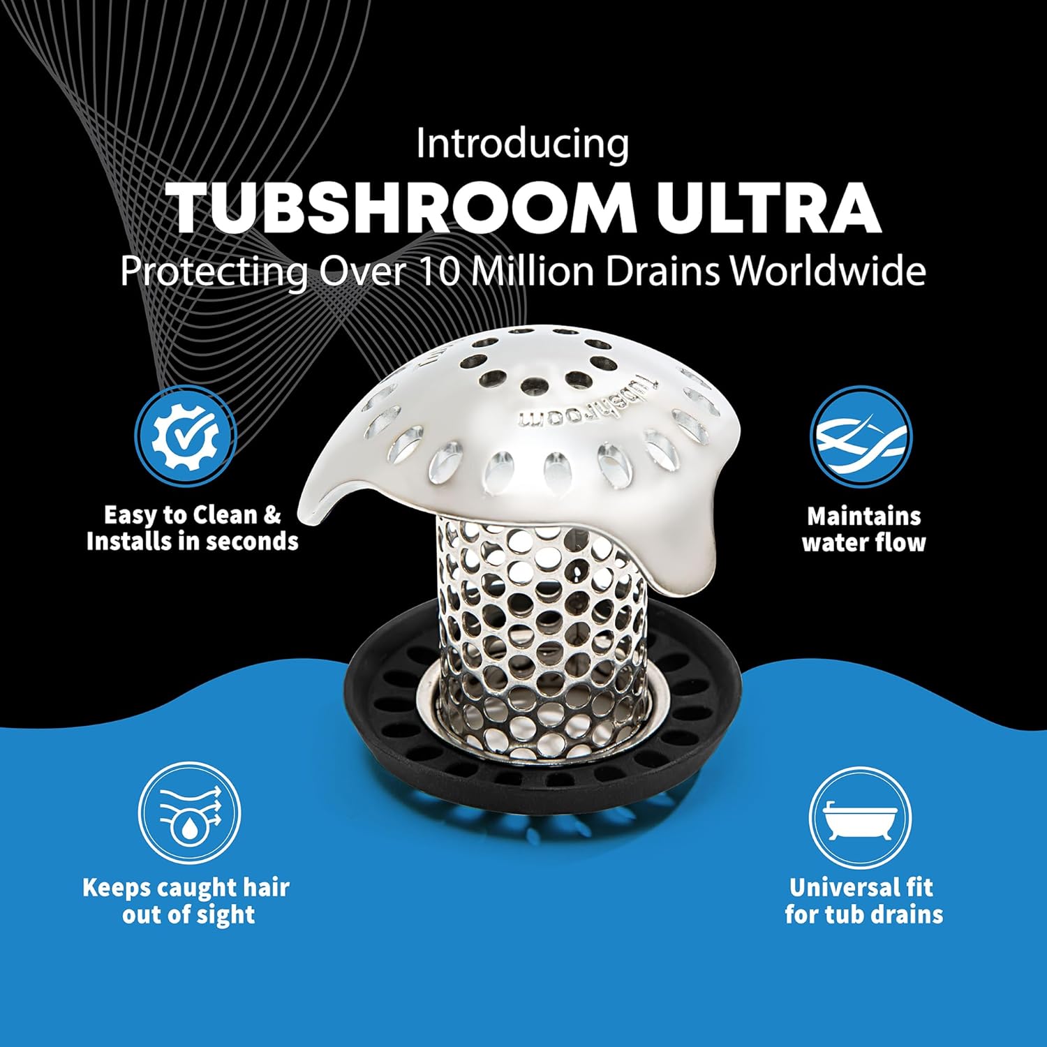 TubShroom_Ultra_Revolutionary_Bath_Tub_Drain_Protector_Hair_Catcher/Strainer/Snare,_Stainless_Steel,_Stainless_Combo