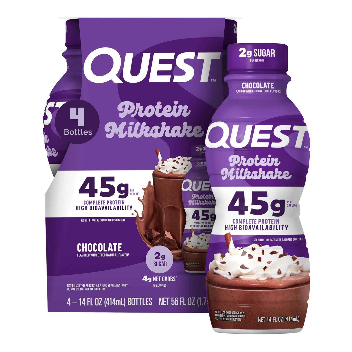 Quest Nutrition Protein Shake, 45g Protein, 2g Sugar, 4g Net Carbs, Ready to Drink, Gluten Free