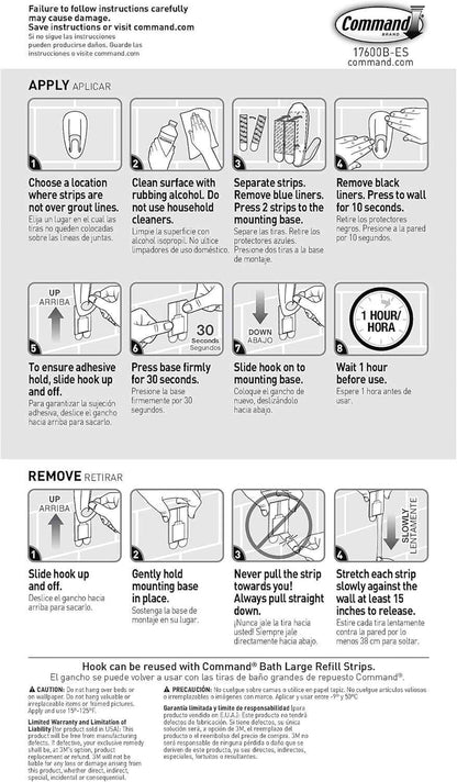 Command Bathroom Hook with Water-Resistant Strips, 1-Hook, 2-Strips, Organize Damage-Free