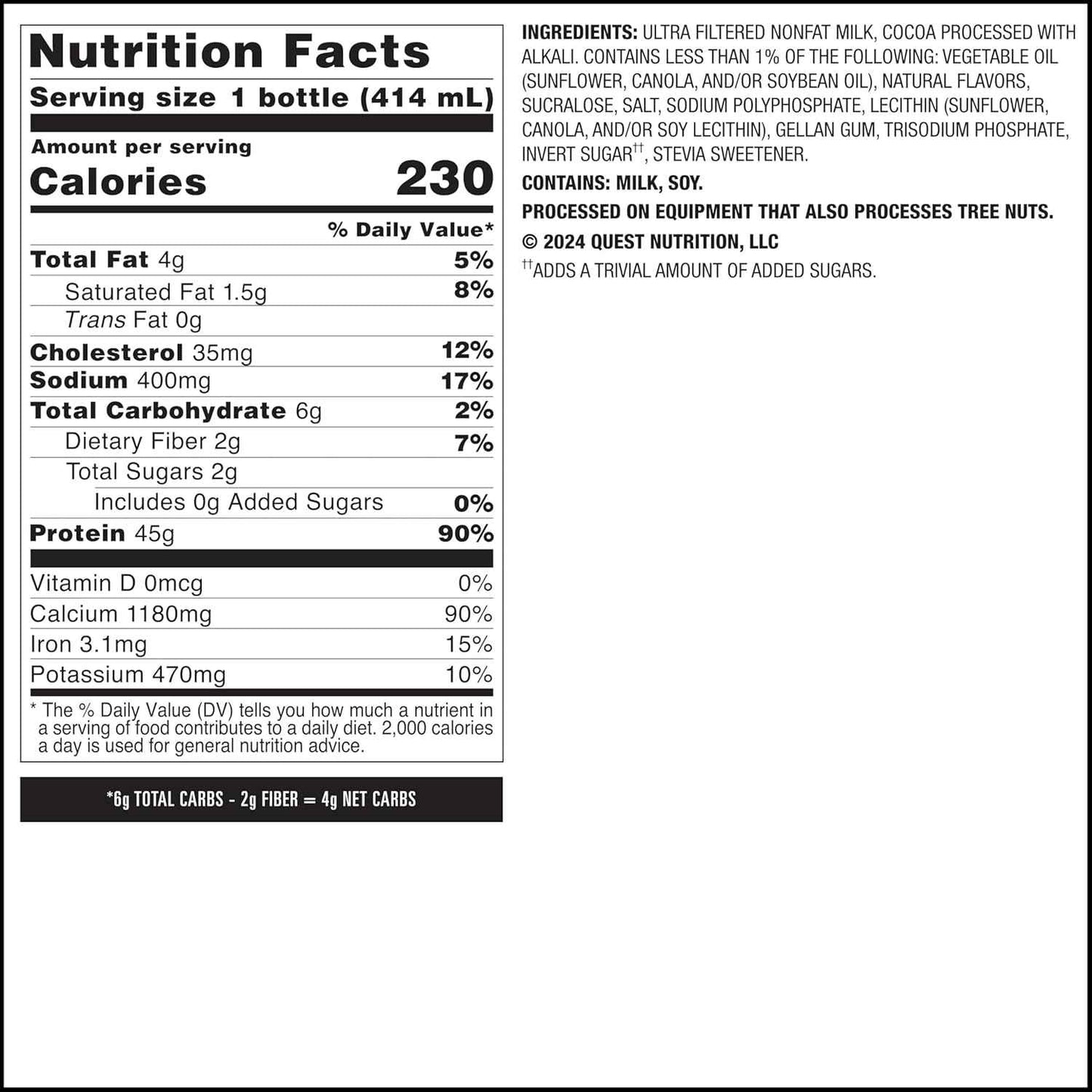 Quest Nutrition Protein Shake, 45g Protein, 2g Sugar, 4g Net Carbs, Ready to Drink, Gluten Free