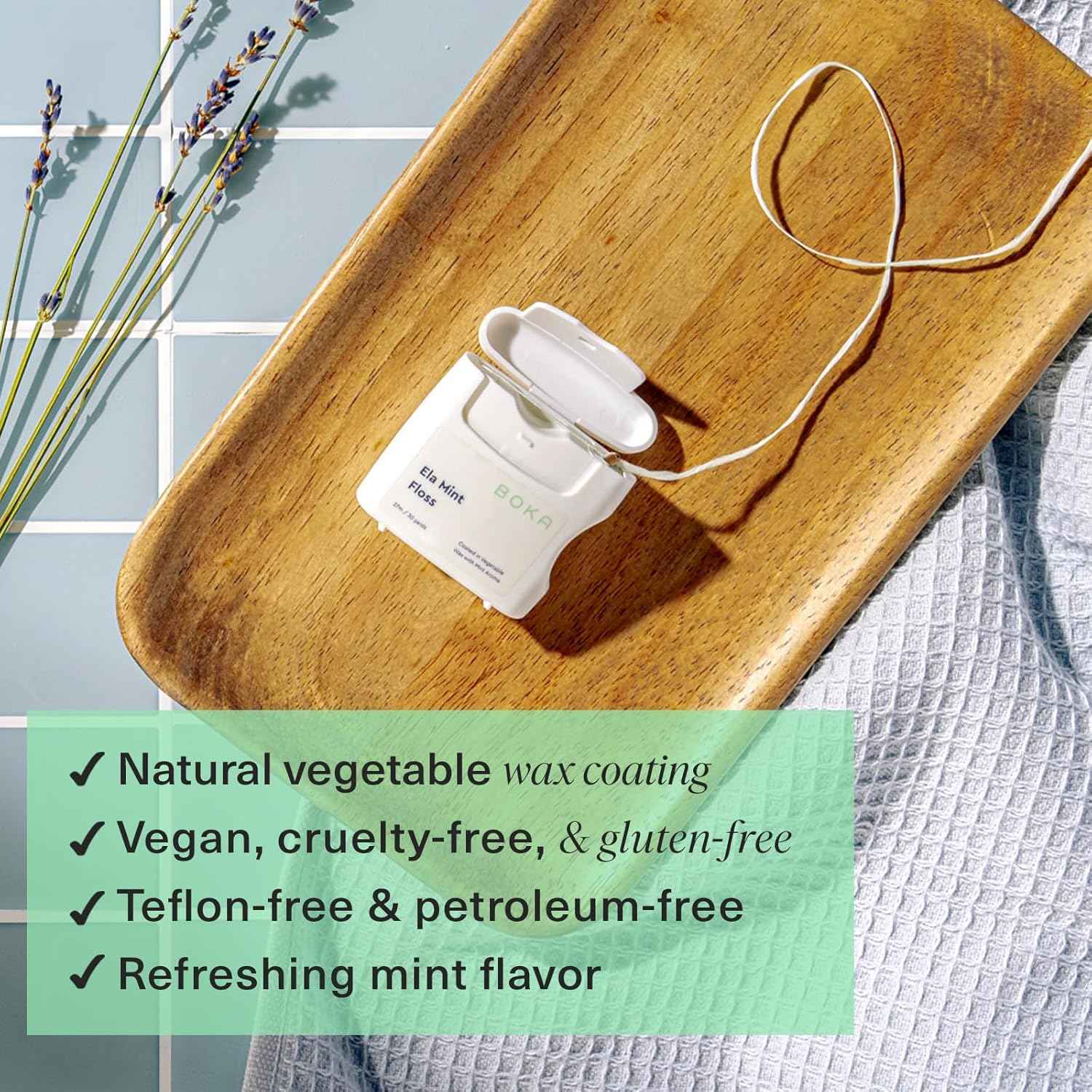 Boka Expandable Woven Dental Floss, Made from Plant-Based Vegetable Wax, Teflon-Free, 30 Yards of Waxed Floss