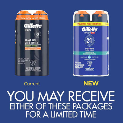 Gillette PRO Shaving Gel For Men Cools To Soothe Skin And Hydrates Facial Hair, TWIN PACK - Total 14oz, ProGlide Sensitive 2 in 1 Shave Gel