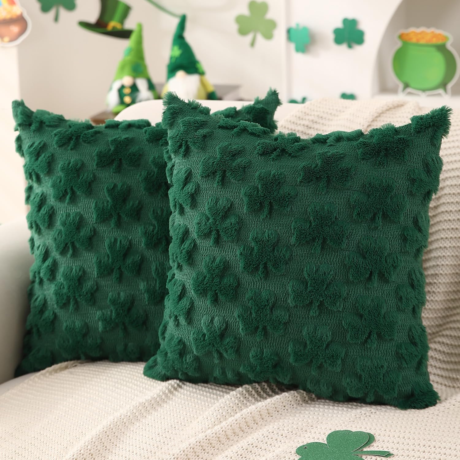 DFXSZ_St_Patricks_Day_Pillow_Covers_18x18_inch_Set_of_2_St_Patricks_Day_Decorations_Green_Shamrock_Soft_Plush_Faux_Fur_Jacquard_Throw_Pillows_for_Bedroom_Sofa_Holiday_Festivals_Home_Decor_PTK021A18