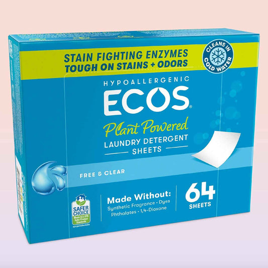 ECOS Laundry Detergent Sheets Vegan, No Plastic Jug, No Mess & Liquid Free - Hypoallergenic, Plant Powered Laundry Detergent Sheet - Free and Clear