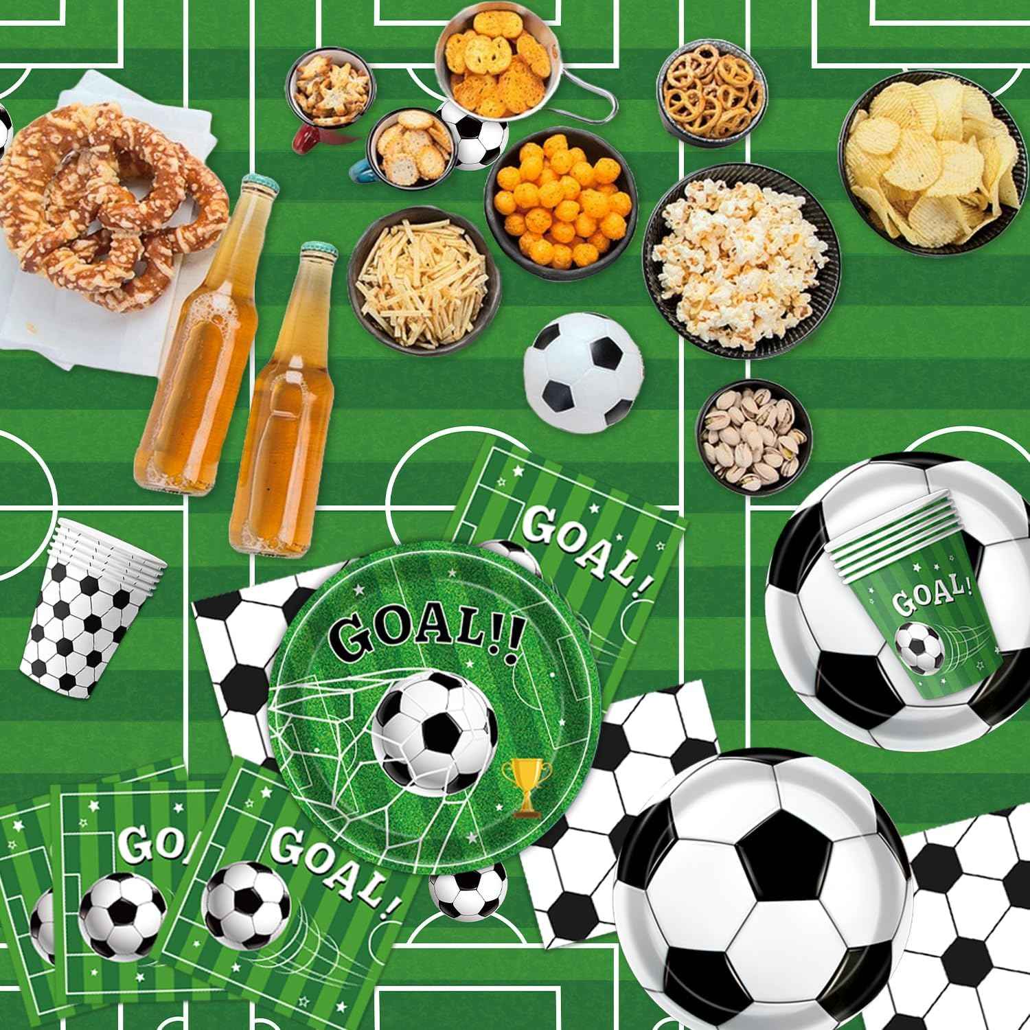 170 PCS Soccer Party Decorations, Soccer Birthday Party Decorations - Includes Plates, Napkins, Cups, Banner, Balloons, Tablecloth, Knives, Forks for Sports Soccer Theme Party Decorations, Serve 24