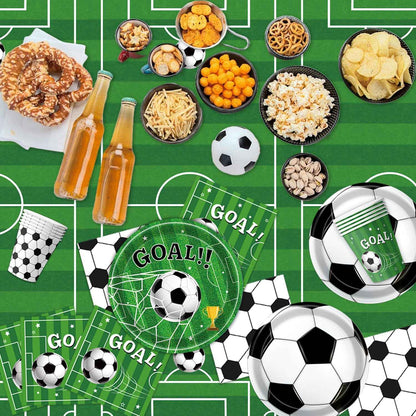 170 PCS Soccer Party Decorations, Soccer Birthday Party Decorations - Includes Plates, Napkins, Cups, Banner, Balloons, Tablecloth, Knives, Forks for Sports Soccer Theme Party Decorations, Serve 24