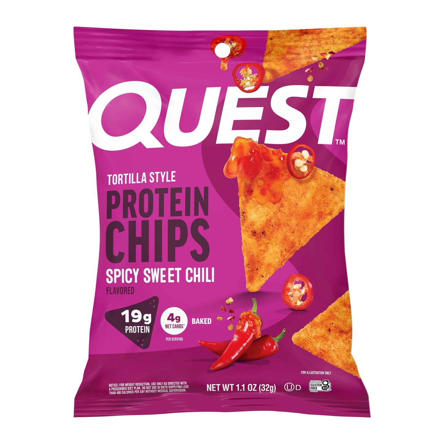 Quest Nutrition Tortilla Style Protein Chips, 20g Protein, 3g Net Carbs, Low Carb, Gluten Free, 1.1 oz