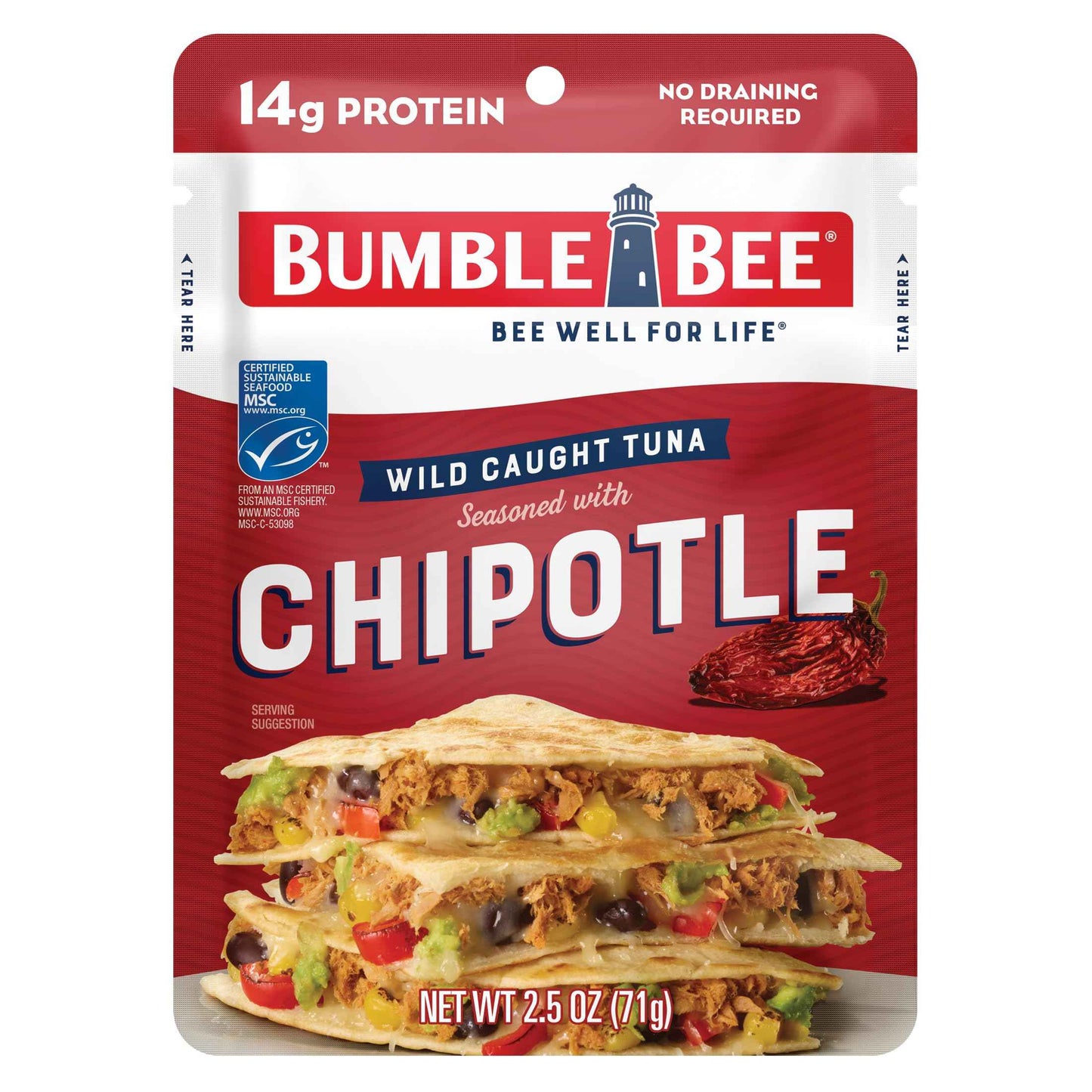Bumble Bee Seasoned Tuna Pouch - Wild Caught and Ready to Eat for Snack, Salad, Korean Tuna Bowl - 14g Protein per Serving - PERFECT, PORTABLE, GOODNESS - 2.5 oz Packet