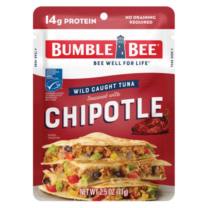 Bumble Bee Seasoned Tuna Pouch - Wild Caught and Ready to Eat for Snack, Salad, Korean Tuna Bowl - 14g Protein per Serving - PERFECT, PORTABLE, GOODNESS - 2.5 oz Packet