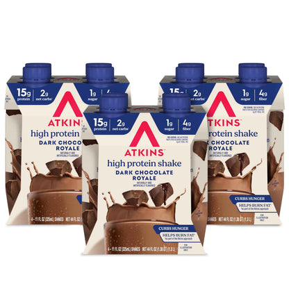 Atkins High Protein Shake, 15g Protein, 2g Net Carb, 1g Sugar, Keto Friendly, Chocolate Flavored Protein Shakes