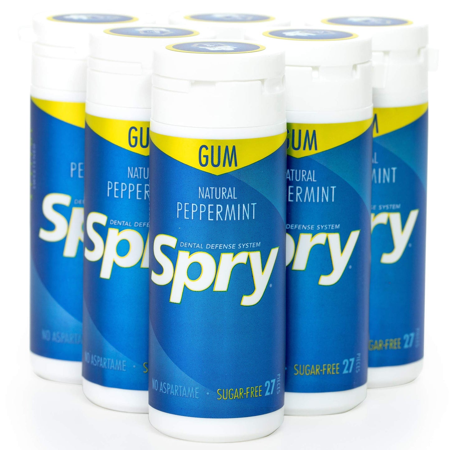 Spry Fresh Natural Xylitol Chewing Gum Dental Defense System - Aspartame-Free, Sugar-Free, Non-GMO, Gluten-Free (Peppermint, 27 Count - Pack of 6)