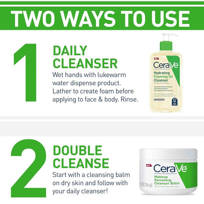CeraVe Hydrating Foaming Oil Cleanser, Moisturizing Oil Cleanser for Face & Body, Squalane Oil + Hyaluronic Acid + Ceramides, For Dry to Very Dry Skin, Fragrance Free & Residue Free