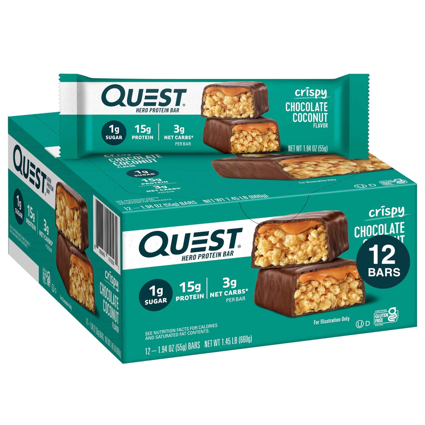 Quest Nutrition Crispy Cookies & Cream Hero Protein Bar, 18g Protein, 1g Sugar, 3g Net Carb, Gluten Free, Protein Snack, Keto Friendly, 12 Count