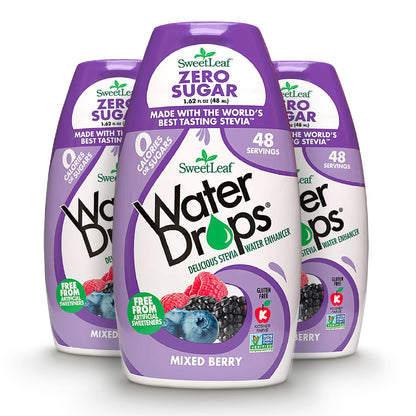 SweetLeaf Water Drops, Mixed Berry – Sugar-Free Water Enhancer Drops, Stevia &amp;amp; Monk Fruit Sweetener Water Flavoring, 1.62 Oz (Pack of 3)