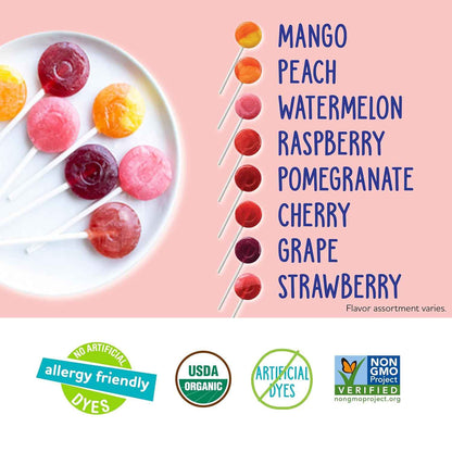 YumEarth Organic Pops, Fruit Flavored Favorites Lollipops, Allergy Friendly, Gluten Free, Non-GMO, Vegan, No Artificial Dyes