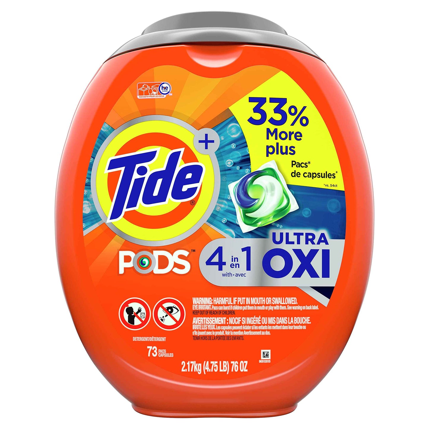 Tide 4-N-1 Ultra Oxi Pods Laundry Detergent Pacs, 32 Count, He Compatible, Built in Pre-Treater for Stains