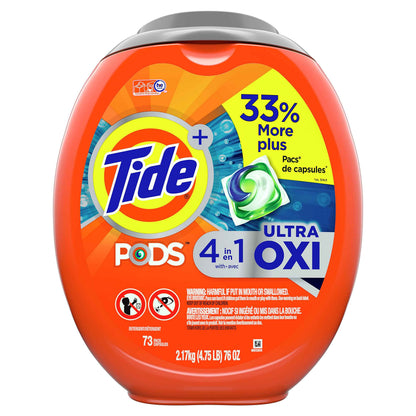Tide 4-N-1 Ultra Oxi Pods Laundry Detergent Pacs, 32 Count, He Compatible, Built in Pre-Treater for Stains
