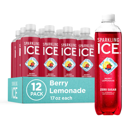 Sparkling Ice, Berry Lemonade Sparkling Water, Zero Sugar Flavored Water, with Vitamins and Antioxidants, Low Calorie Beverage, 17 fl oz Bottles (Pack of 12)
