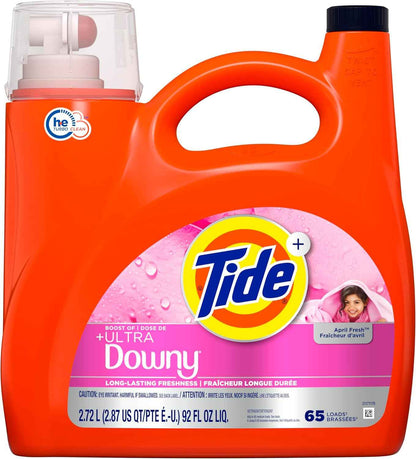Tide Plus Boost of Ultra Downy Liquid Laundry Detergent, April Fresh Scent, 92 fl oz, 65 Loads, Laundry Detergent Liquid with Long-Lasting Freshness