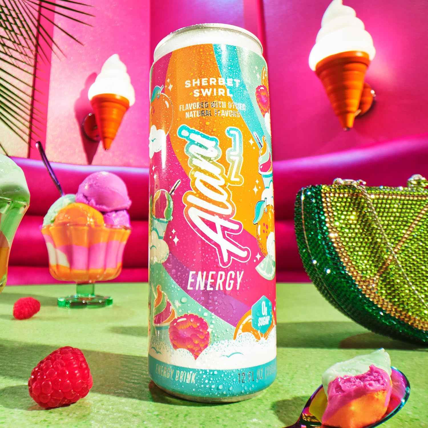 Alani Nu SHERBET SWIRL Sugar Free, Low Calorie Energy Drinks, 200mg Caffeine, Biotin B Vitamins, Zero Sugar, 10 Calories, 12 Fl Oz Cans, 24 Pack