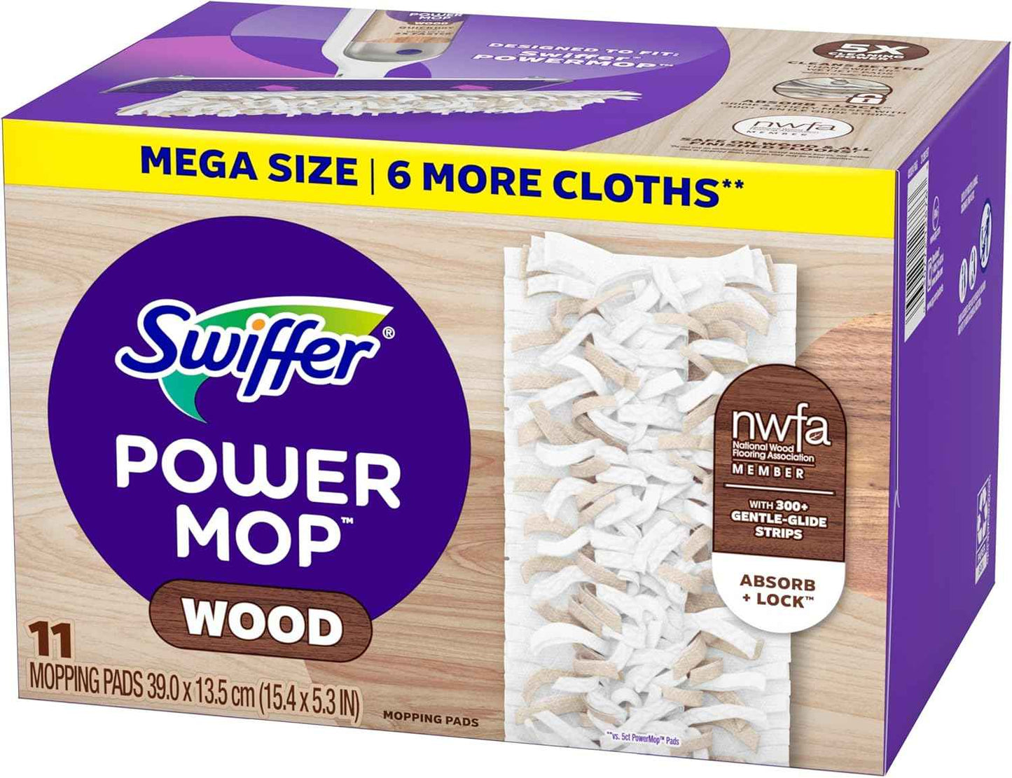 Swiffer PowerMop Wood Mopping Pad Refills for Floor Cleaning, 11 Count