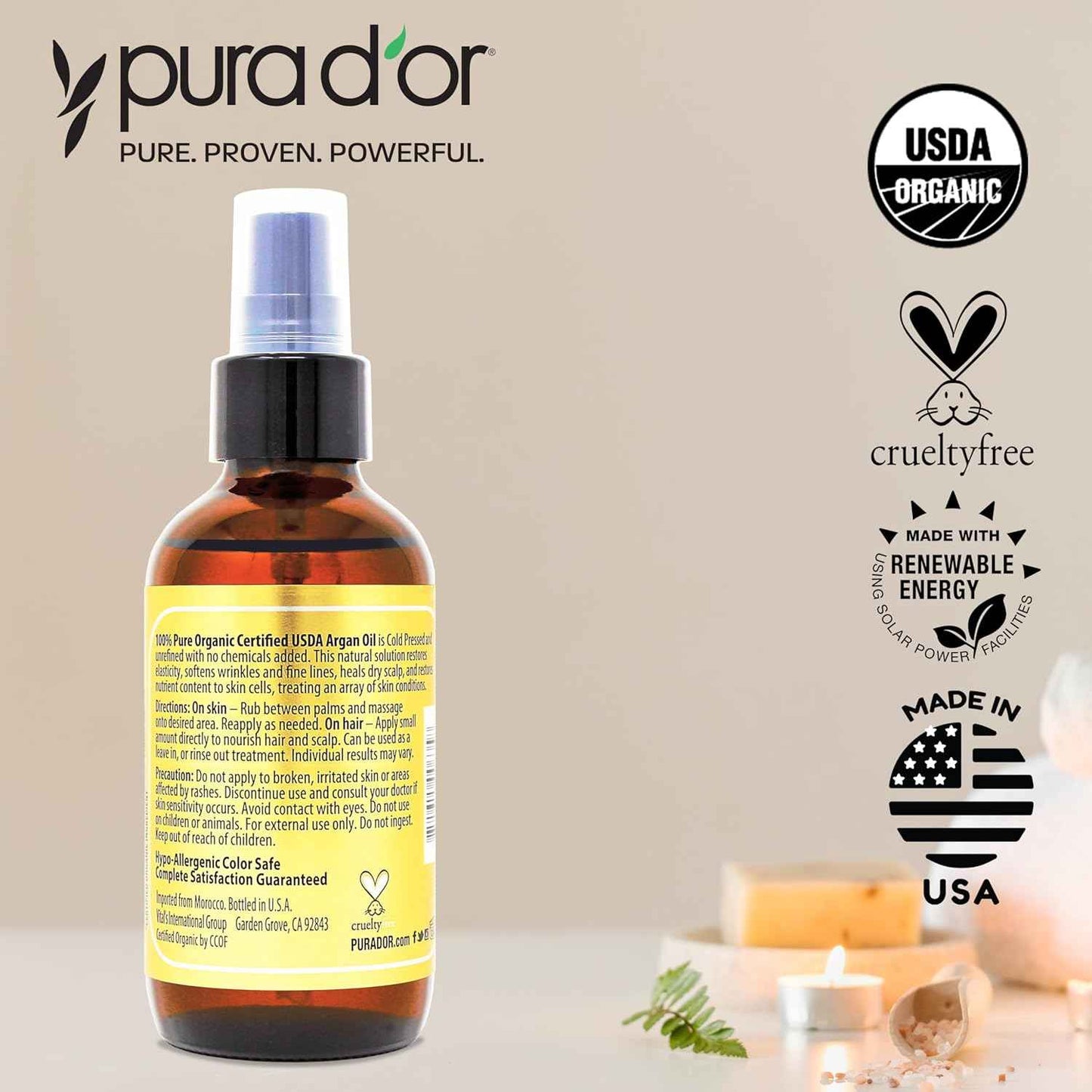 PURA D'OR 4 Oz Organic – 100% Pure Cold-Pressed Virgin Grade – Lightweight Moisturizer for Skin, Face, Body & Hair Relaxer – Helps Dry Skin, Scalp Care, Split Ends, Nails & Cuticles