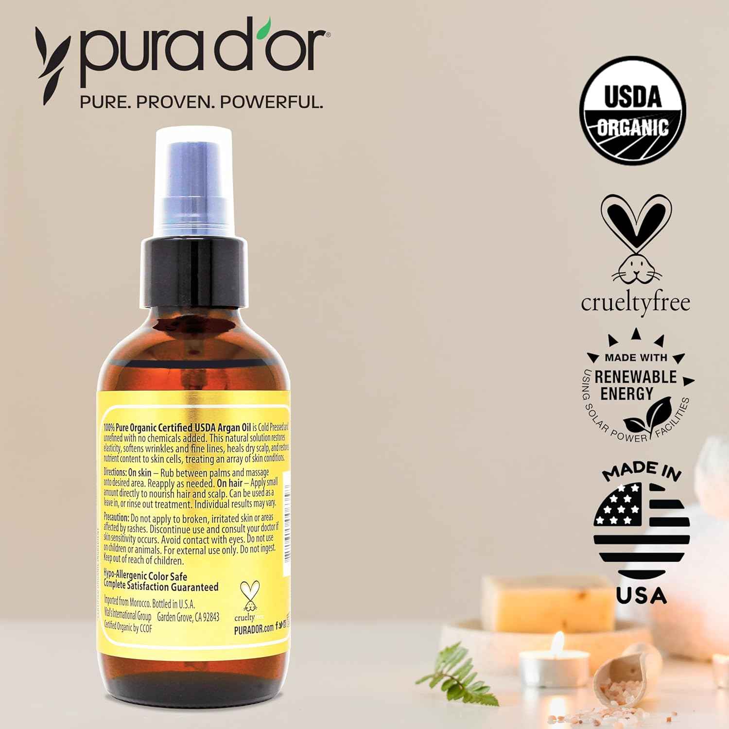 PURA D'OR 4 Oz Organic – 100% Pure Cold-Pressed Virgin Grade – Lightweight Moisturizer for Skin, Face, Body & Hair Relaxer – Helps Dry Skin, Scalp Care, Split Ends, Nails & Cuticles