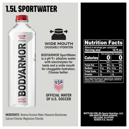 BODYARMOR_SportWater_Alkaline_Water,_Superior_Hydration,_High_Alkaline_Water_pH_9+,_Electrolytes,_Perfect_for_your_Active_Lifestyle,_1.5_Liter_(Pack_of_12)