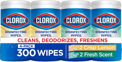 Clorox Disinfecting Cleaning Wipes for Spring Cleaning & Allergy Season, Bleach Free, Fresh Scent and Crisp Lemon, 75 Count Each