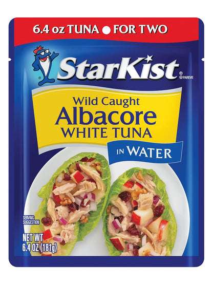 StarKist_Albacore_White_Tuna_in_Water,_6.4_oz_Pouch_(1_Pack)_Ready_to_Eat_Wild_Caught_Tuna,_19g_Protein_Per_Serving,_90_Calories_Per_Serving,_Gluten_Free,_Soy_Free,_Kosher,_Perfect_for_Meals_&_Snacks