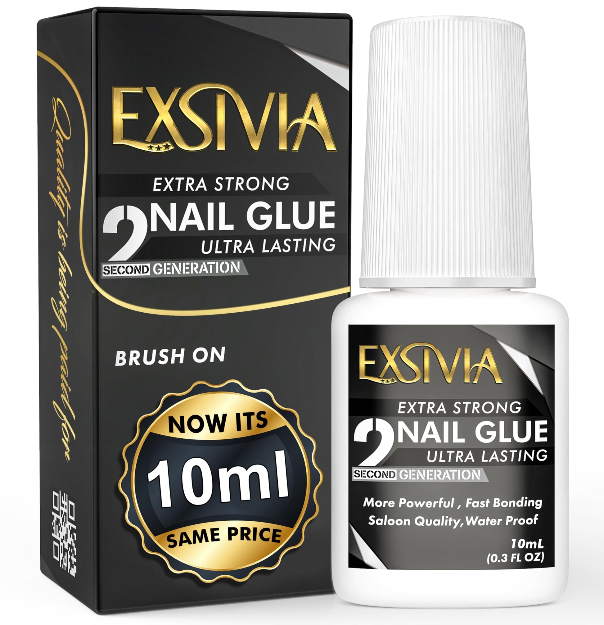 Super Strong Nail Glue for Press On Nails, Acrylic Nails &amp;amp; Nail Tips (10ml),Extra Strength Long Lasting Brush-On Adhesive, Mess-Free, No Dehydrator or Primer Needed