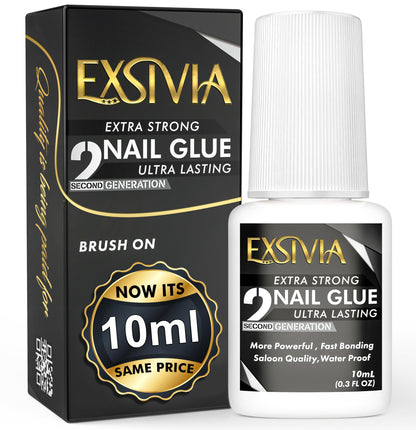 Super Strong Nail Glue for Press On Nails, Acrylic Nails &amp;amp; Nail Tips (10ml),Extra Strength Long Lasting Brush-On Adhesive, Mess-Free, No Dehydrator or Primer Needed