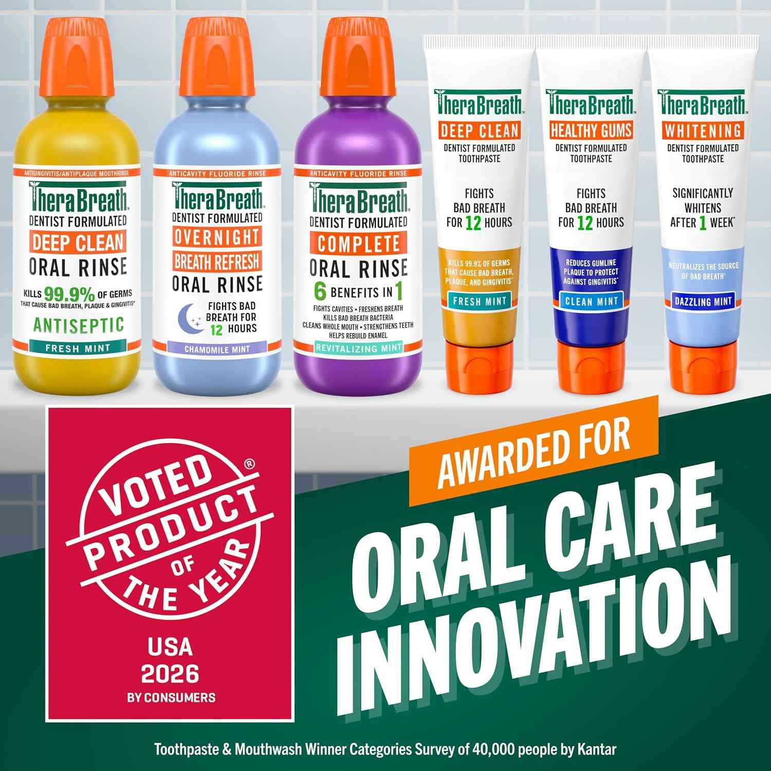 TheraBreath Complete Mouthwash, 6-in-1 Benefits, Alcohol-Free, Revitalizing Mint (2 Pack)