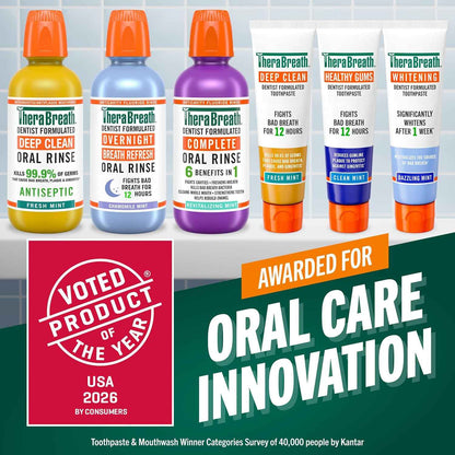 TheraBreath Complete Mouthwash, 6-in-1 Benefits, Alcohol-Free, Revitalizing Mint (2 Pack)