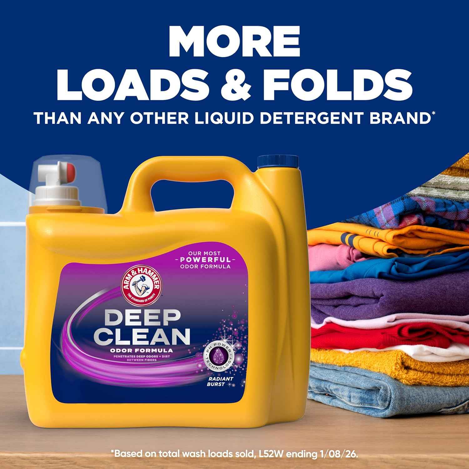ARM & HAMMER Deep Clean Odor Formula Liquid Laundry Detergent, Radiant Burst Scent