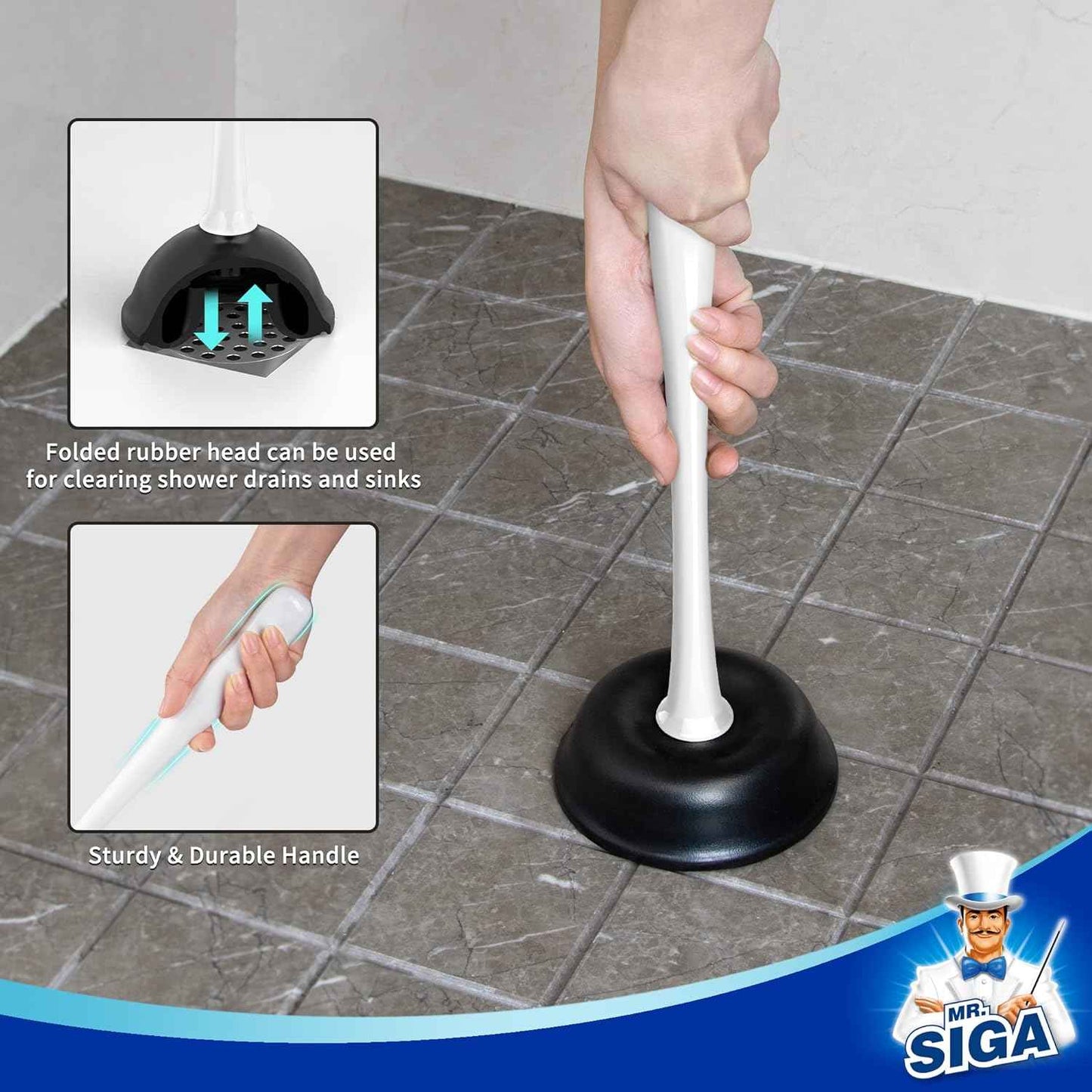 MR.SIGA Toilet Plunger and Bowl Brush Combo for Bathroom Cleaning, 1 Set