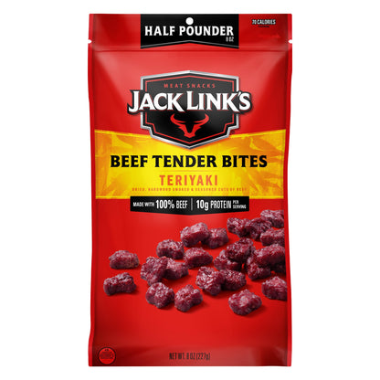 Jack Link&amp;#39;s Beef Tender Bites, Teriyaki, Half Pounder Bag - Flavorful Meat Protein Snacks for Lunches, 10g of Protein and 70 Calories per Serving, Made with 100% Beef