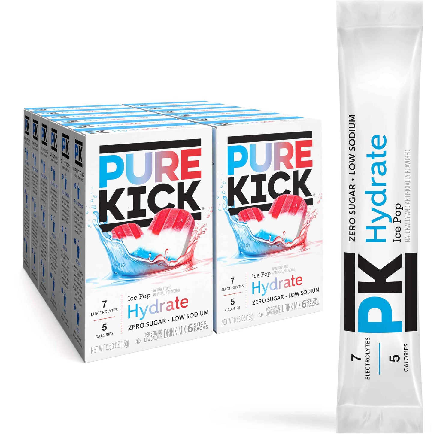 Pure Kick Hydration Singles To Go Drink Mix, Includes 12 Boxes with 6 Packets in each Box, 72 Total Packets