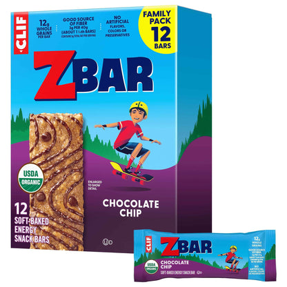 Zbar - Chocolate Chip - Soft-Baked Energy Snack Bars - Non-GMO - 12g Whole Grains - USDA Organic Granola Bars - Snacks for Kids (12 Pack)