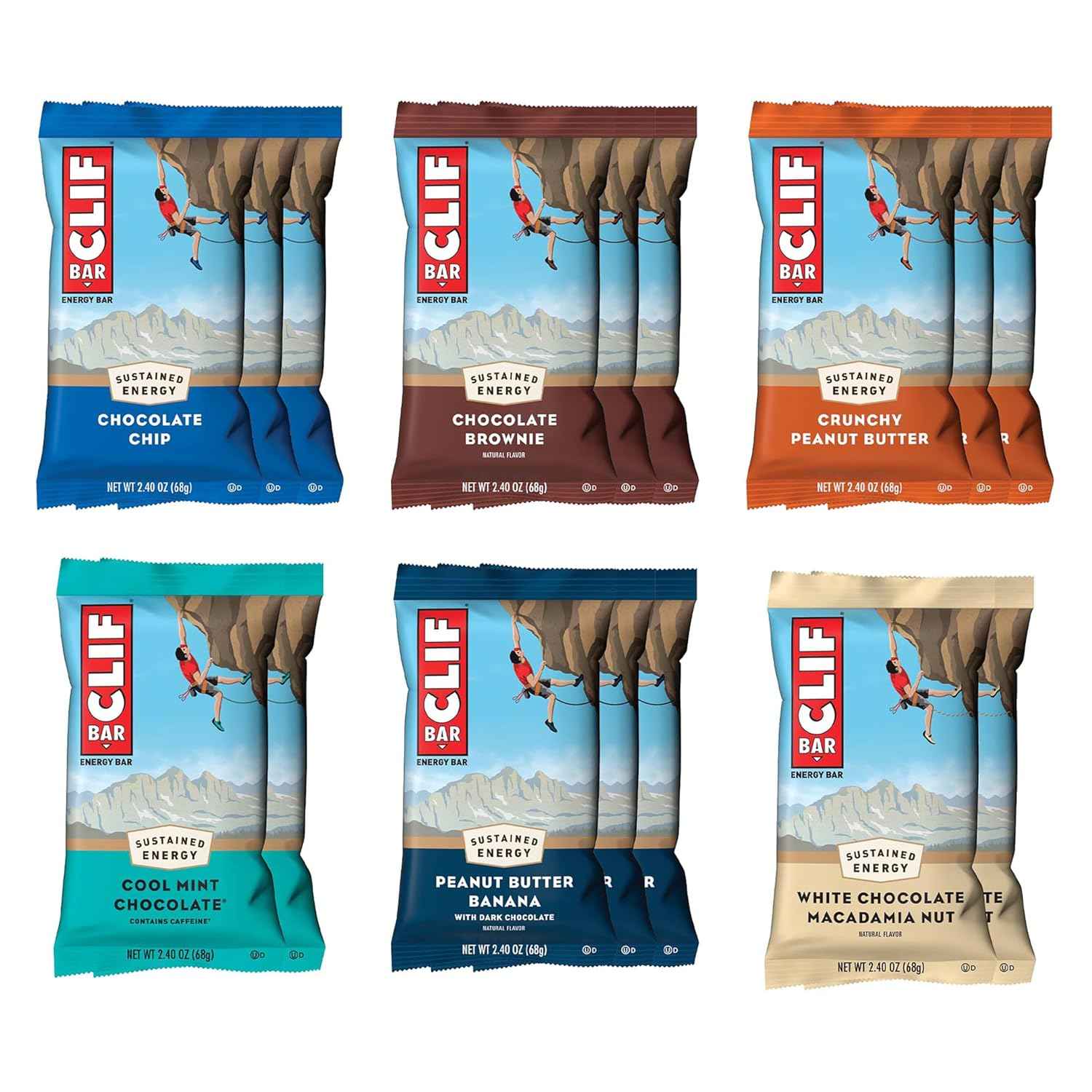 CLIF BAR - Energy Protein Bars - Variety Pack - 6 Flavors - Made with Organic Oats - Energy Bars - Non-GMO